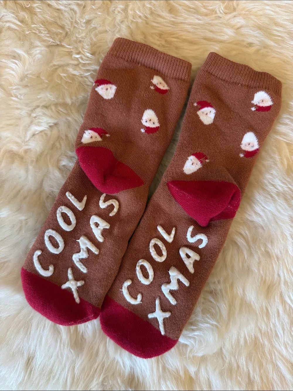 Kids 'Cool Xmas' Brown & Red Holiday Socks
